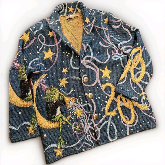 Painted Pony Jackets & Blazers - VtgPainted Pony Stephanie Stouffer Celebration Frog Tapestry Jacket Large Women